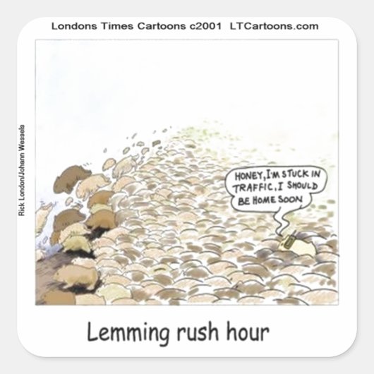 Lemmings Rush Hour Funny Quadratischer Aufkleber (Vorderseite)