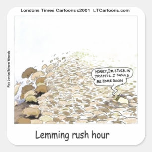 Lemmings Rush Hour Funny Quadratischer Aufkleber