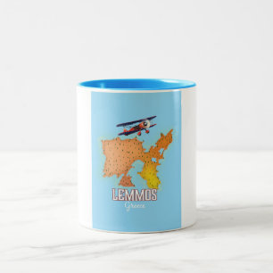 Lemmos Griechische Karte Illustriertes Reiseplakat Zweifarbige Tasse