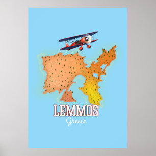 Lemmos Griechisches Illustriertes Reiseplakat Poster