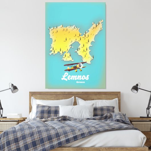 Lemnos Greece Retromap Leinwanddruck (Insitu (Schlafzimmer))
