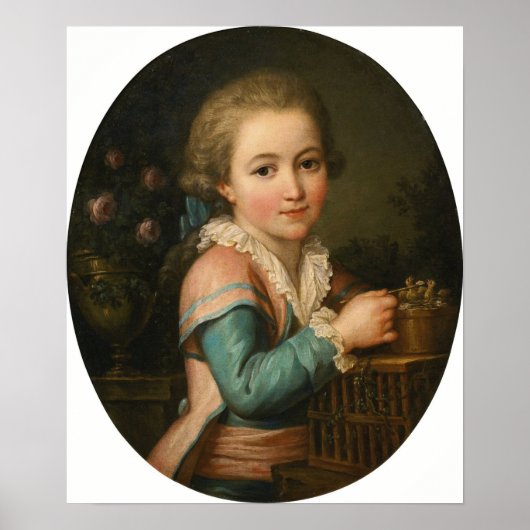 Lemoine - Portrait eines Jungen, der zwei Vögel Fü Poster (Vorne)