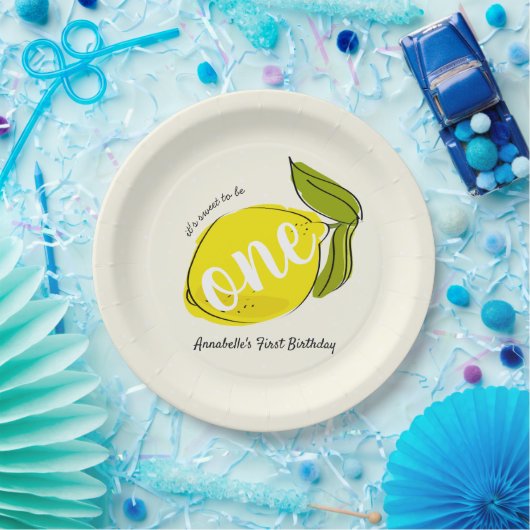 Lemon 1. Geburtstag hellgelbe Papierplatte Pappteller (Party)