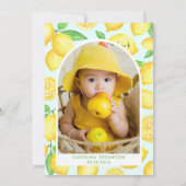 Lemon 1. Geburtstag Party Girl Foto Einladung (Rückseite)