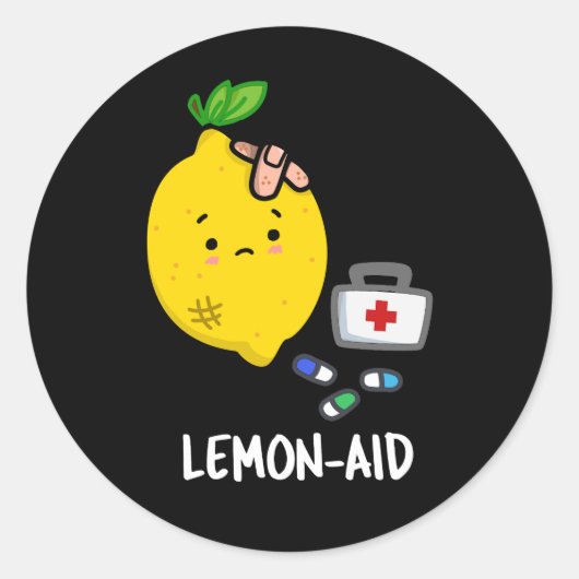 Lemon aid Funny First Aid Lemon Pun Dark BG Runder Aufkleber (Vorderseite)