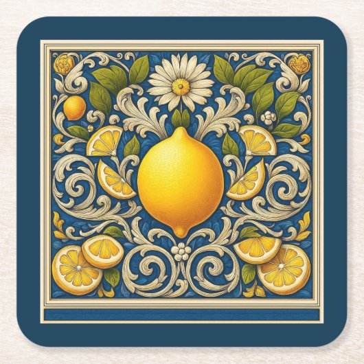 Lemon Amalfi Blue Mediterranean Art Nouveau Rechteckiger Pappuntersetzer (Vorderseite)