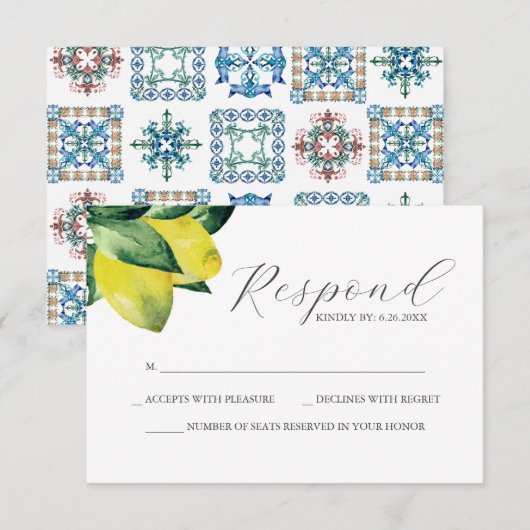 Lemon Amalfi Tile Brautparty RSVP Card Karte (Vorne/Hinten)
