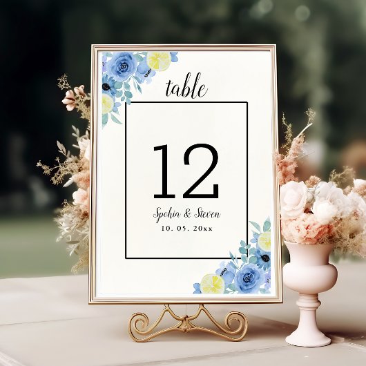 Lemon and Blue Mediterranean Wedding Tischnummer