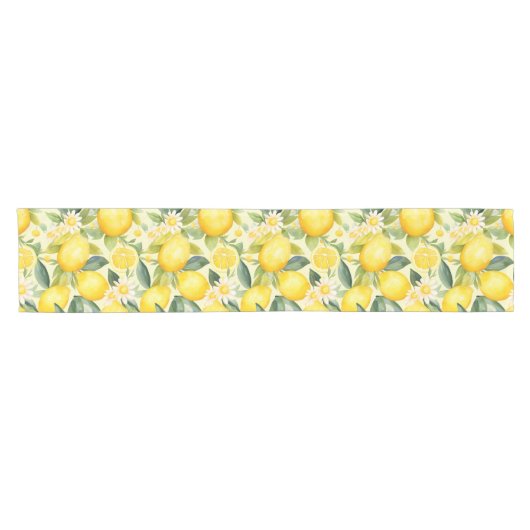Lemon and Daisy Watercolor Pattern Kurzer Tischläufer (Horizontal)