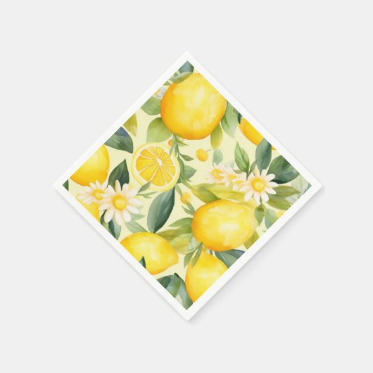 Lemon and Daisy Watercolor Pattern Serviette (Ecke)