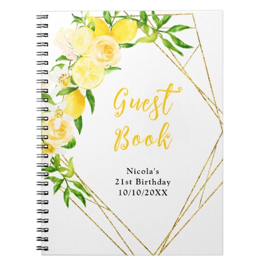 Lemon and Flowers with Foliage Birthday Guest Book Notizblock (Vorderseite)