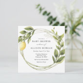 Lemon and Greenery Wreath Baby Shower Einladung (Stehend Vorderseite)