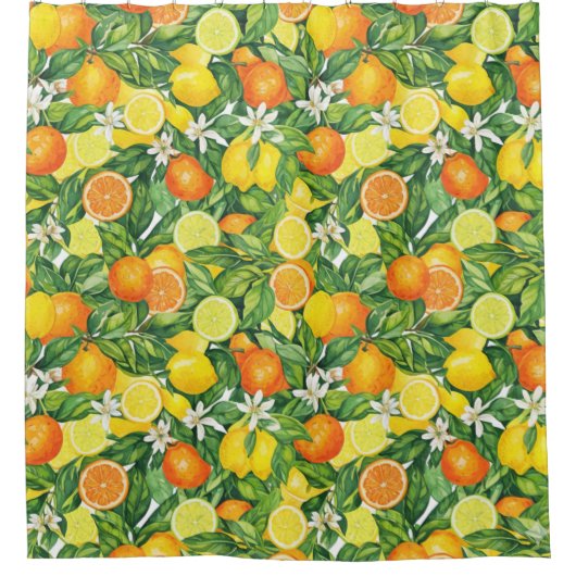 Lemon and Orange Botanical Pattern Duschvorhang (Vorderseite)