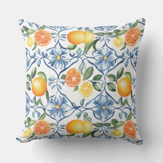 Lemon and Orange Mediterranean Throw Pillow Kissen (Vorderseite)