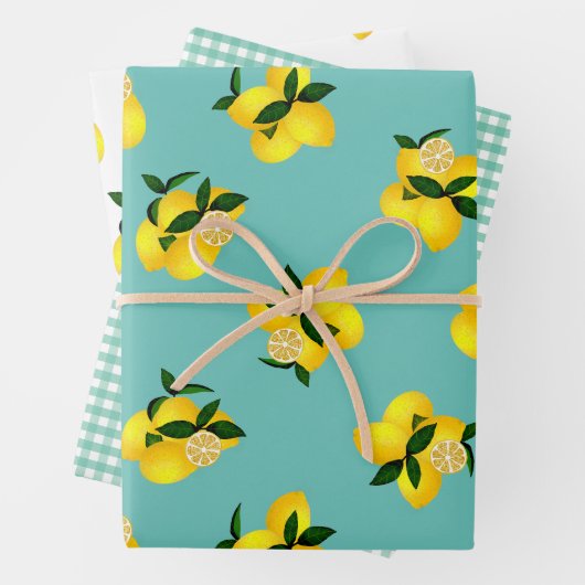 Lemon Aqua Gingham Geschenkpapier Set (Beispiel)