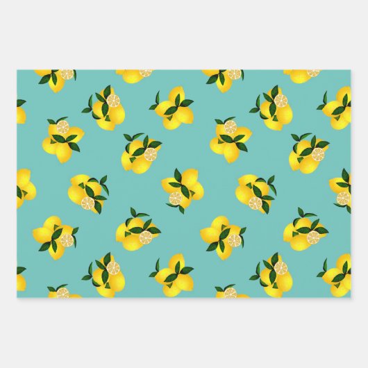 Lemon Aqua Gingham Geschenkpapier Set (Vorderseite)