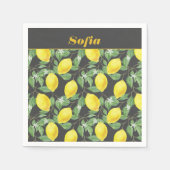 Lemon Aquarellmuster, gelb grau Serviette (Vorderseite)