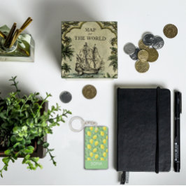 Lemon Aquarellmuster individuelle Name gelb grün Schlüsselanhänger