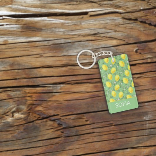 Lemon Aquarellmuster individuelle Name gelb grün Schlüsselanhänger