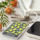 Lemon Aquarellmuster individuelle Name grau Schlüsselanhänger (Vorderseite rechts)