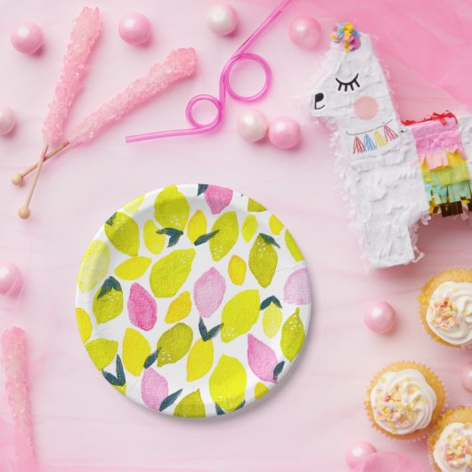 Lemon-Aquarellmuster Pappteller (Party)