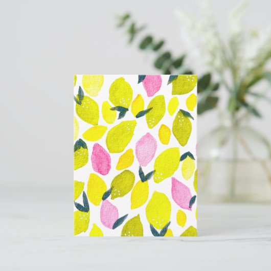 Lemon-Aquarellmuster Postkarte (Stehend Vorderseite)