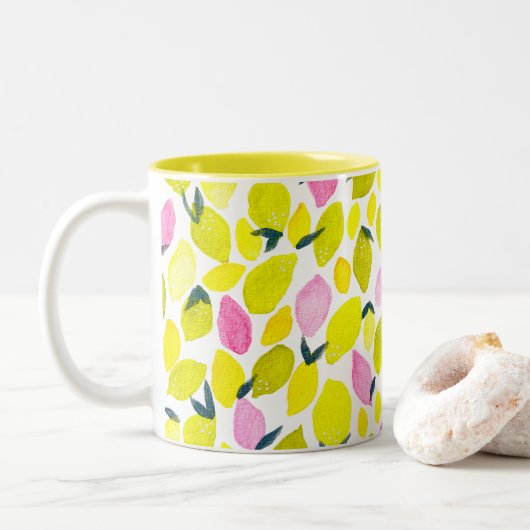 Lemon-Aquarellmuster Zweifarbige Tasse (Mit Donut)