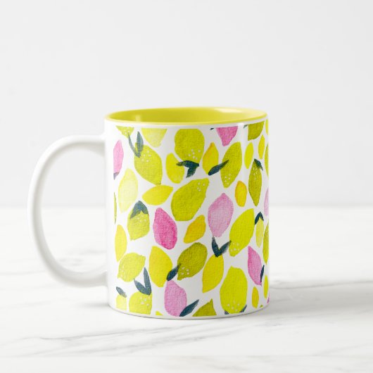 Lemon-Aquarellmuster Zweifarbige Tasse (Links)
