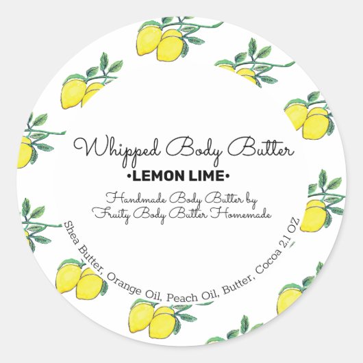 Lemon Art Body Butter Bath Branding Verpackung Runder Aufkleber (Vorderseite)
