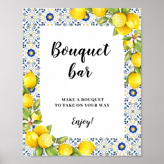 Lemon auf blauen Fliesen Bouquet Bar Sign Poster (Vorne)