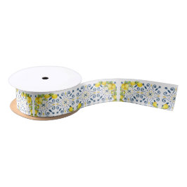 Lemon auf Blue Tiles Brautparty Satin Ribbon Satinband