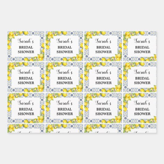 Lemon auf Blue Tiles Brautparty Wrapping Paper Geschenkpapier Set (Vorderseite 3)