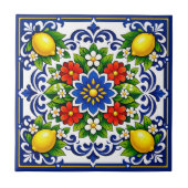 🍋 Lemon Azul Bloom — Mediterrane Azulejo Fliese (Vorderseite)