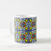 🍋 Lemon Azul Bloom — Mediterrane Azulejo Kaffeetasse (Vorderseite Links)