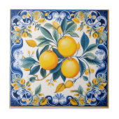 🍋 Lemon Azulejo mit blauen Elementen Fliese (Vorderseite)