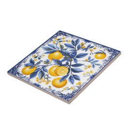 🍋 Lemon Azulejo mit blauen Elementen Fliese