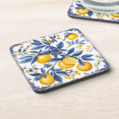 🍋 Lemon Azulejo mit blauen Elementen Getränkeuntersetzer (Linke Seite)