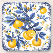 🍋 Lemon Azulejo mit blauen Elementen Getränkeuntersetzer (Vorderseite)