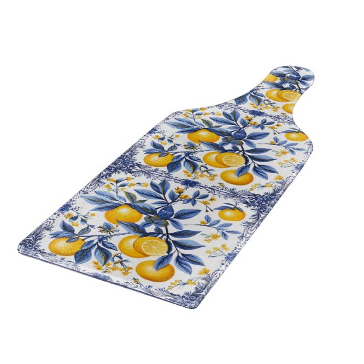 🍋 Lemon Azulejo mit blauen Elementen Schneidebrett (Ecke)