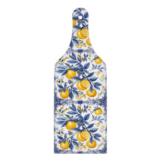 🍋 Lemon Azulejo mit blauen Elementen Schneidebrett (Vorderseite)