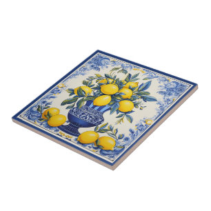 🍋 Lemon Azulejo mit Vase Fliese