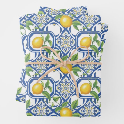 Lemon Azulejo Tiles Pattern Geschenkpapier Set (Beispiel)