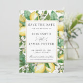 Lemon Azure Summer Greenery Save the Date Card Einladung (Stehend Vorderseite)