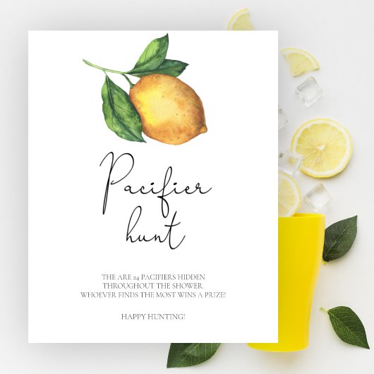 Lemon Baby Dusche Schnuller Jagd Spiel Poster