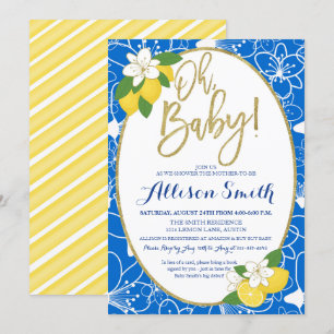 Lemon Baby Shower Baby Boy Blue Yellow Gold Einladung