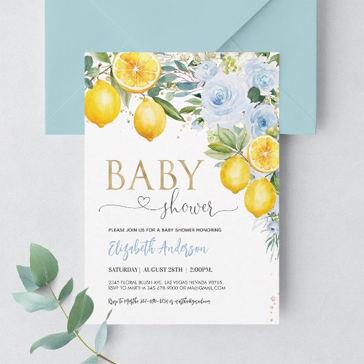 Lemon Baby Shower Blue Gold Lemon Dusche Einladung