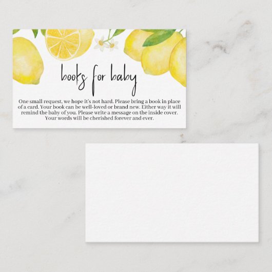 Lemon Baby Shower Books für Baby Visitenkarte (Vorne/Hinten)