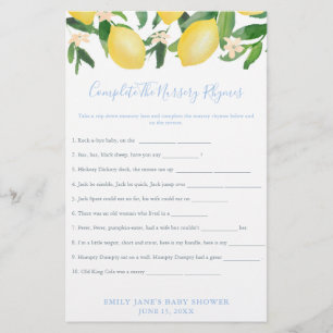 Lemon Baby Shower Classic Kinderzimmer Rhymes Game Flyer