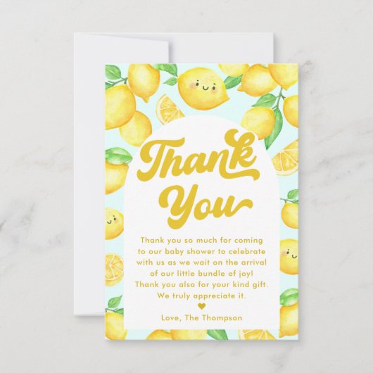 Lemon Baby Shower Dankeskarte (Vorderseite)