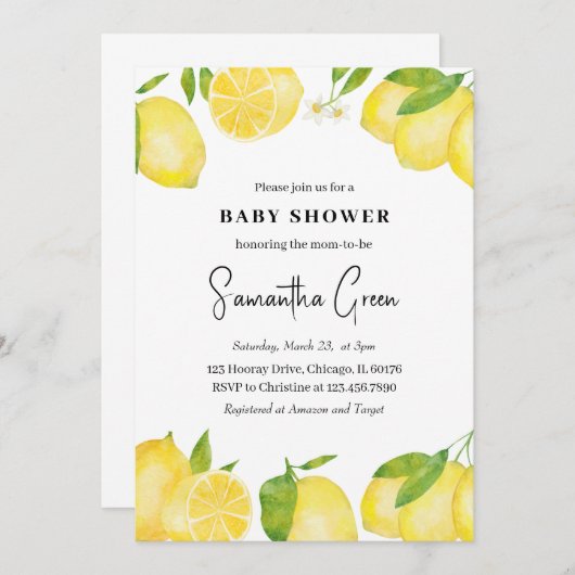 Lemon Baby Shower Einladung (Vorne/Hinten)